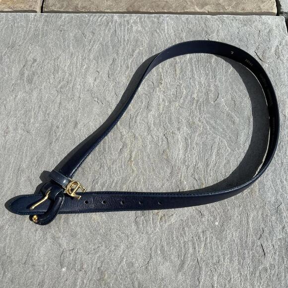 Vintage 90s Navy Full Leather Designer Belt - Picture 1 of 6